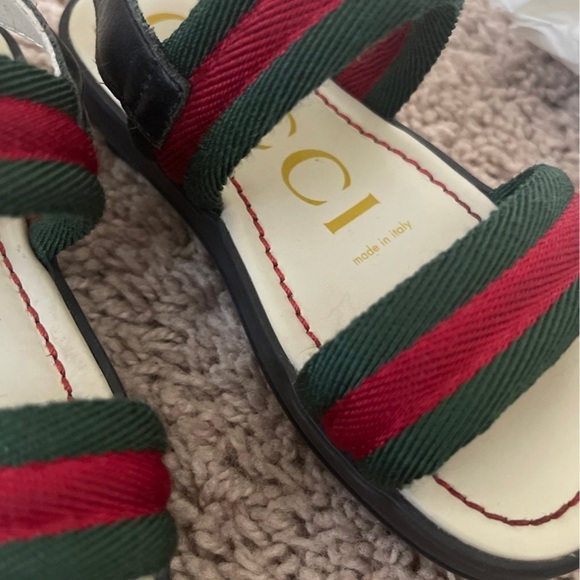 GUCCI kids Green/Red Vintage Web Nylon Open Toe Sandals Size 25/9C - Picture 10 of 12